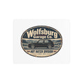 Wolfsburg Garage Co. vintage metal sign with classic German hot hatch artwork