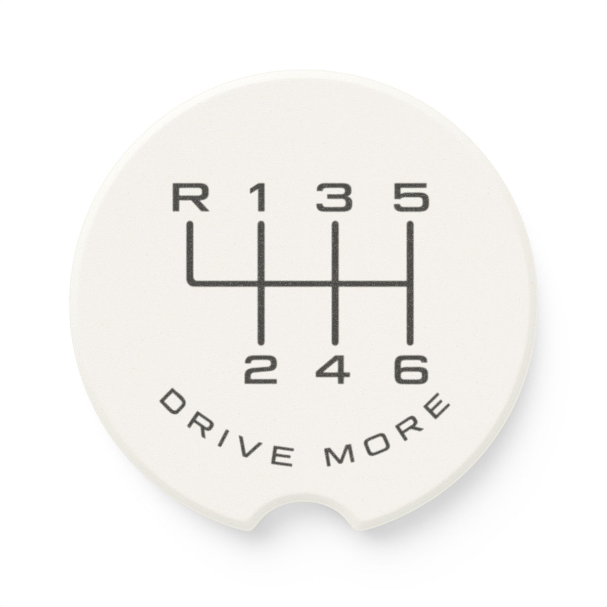 Soapstone car coaster with 6-speed manual shift pattern and Drive More design