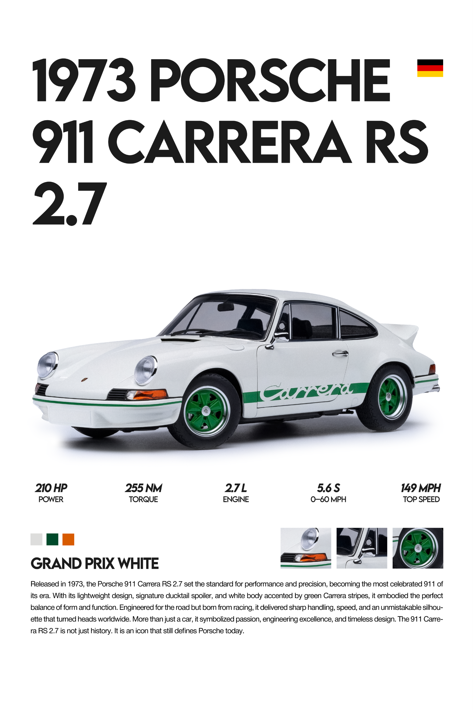 1973 Porsche 911 Carrera RS 2.7 Metal Print