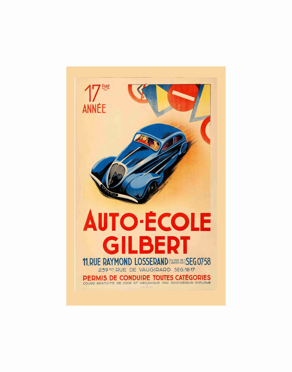 French Driving School 8 x 12 Tin Sign