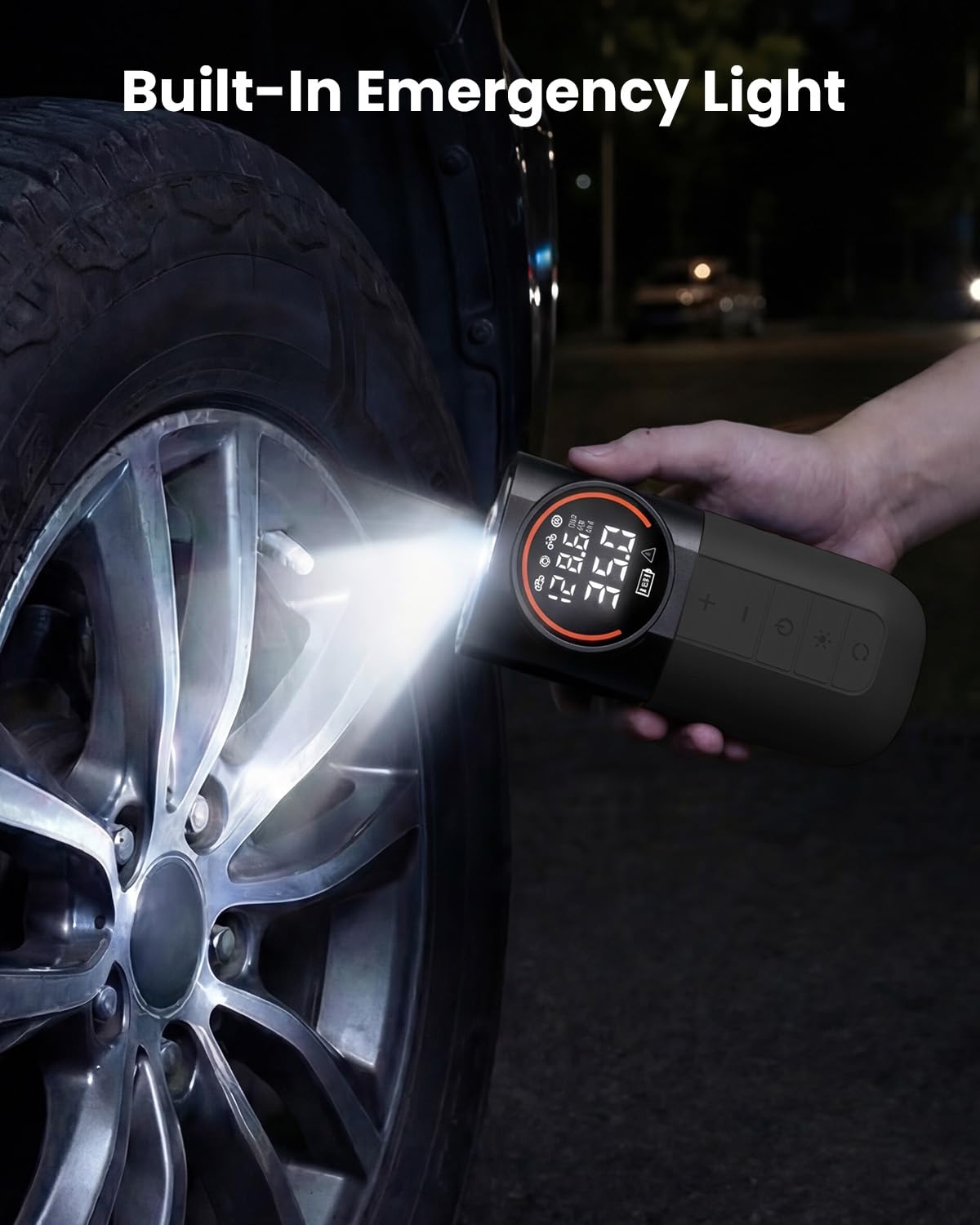ETENWOLF S1 Tire Inflator Portable Air Compressor, 160PSI Air Pump for Car Tires, Bike, Motorcycle, Balls, Fast Inflation Tire Pump, Cordless bike Pump with LED Light & Digital Pressure Gauge (Orange)