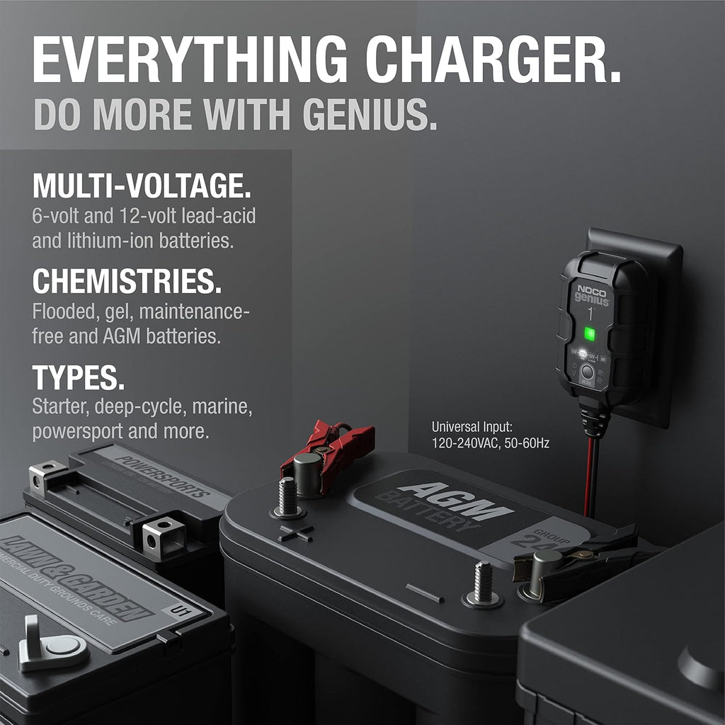 NOCO GENIUS1 1A Smart Battery Charger & Maintainer – 6V/12V