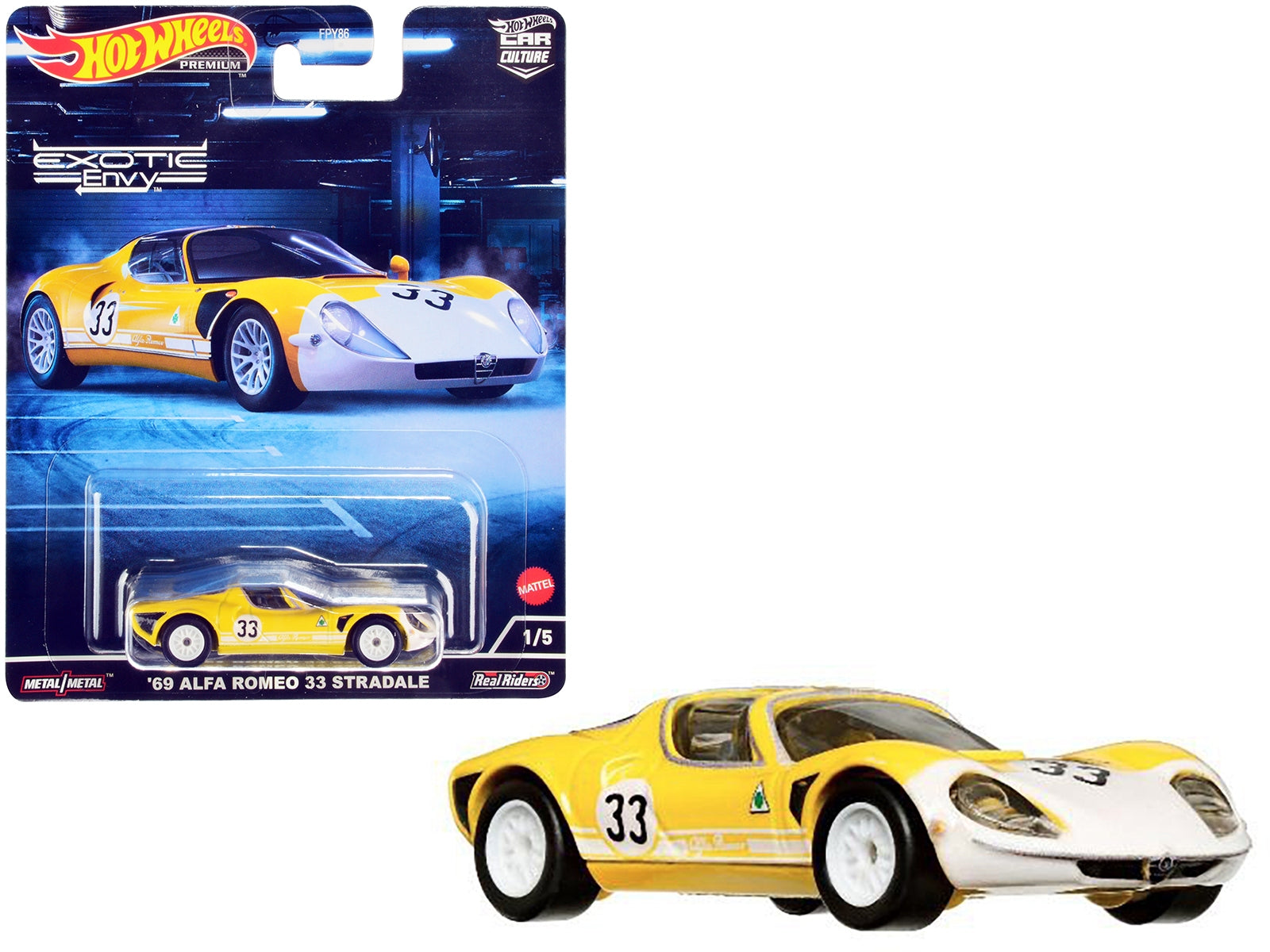 1969 Alfa Romeo 33 Stradale #33 Yellow & White "Exotic Envy" Series Diecast Model Car