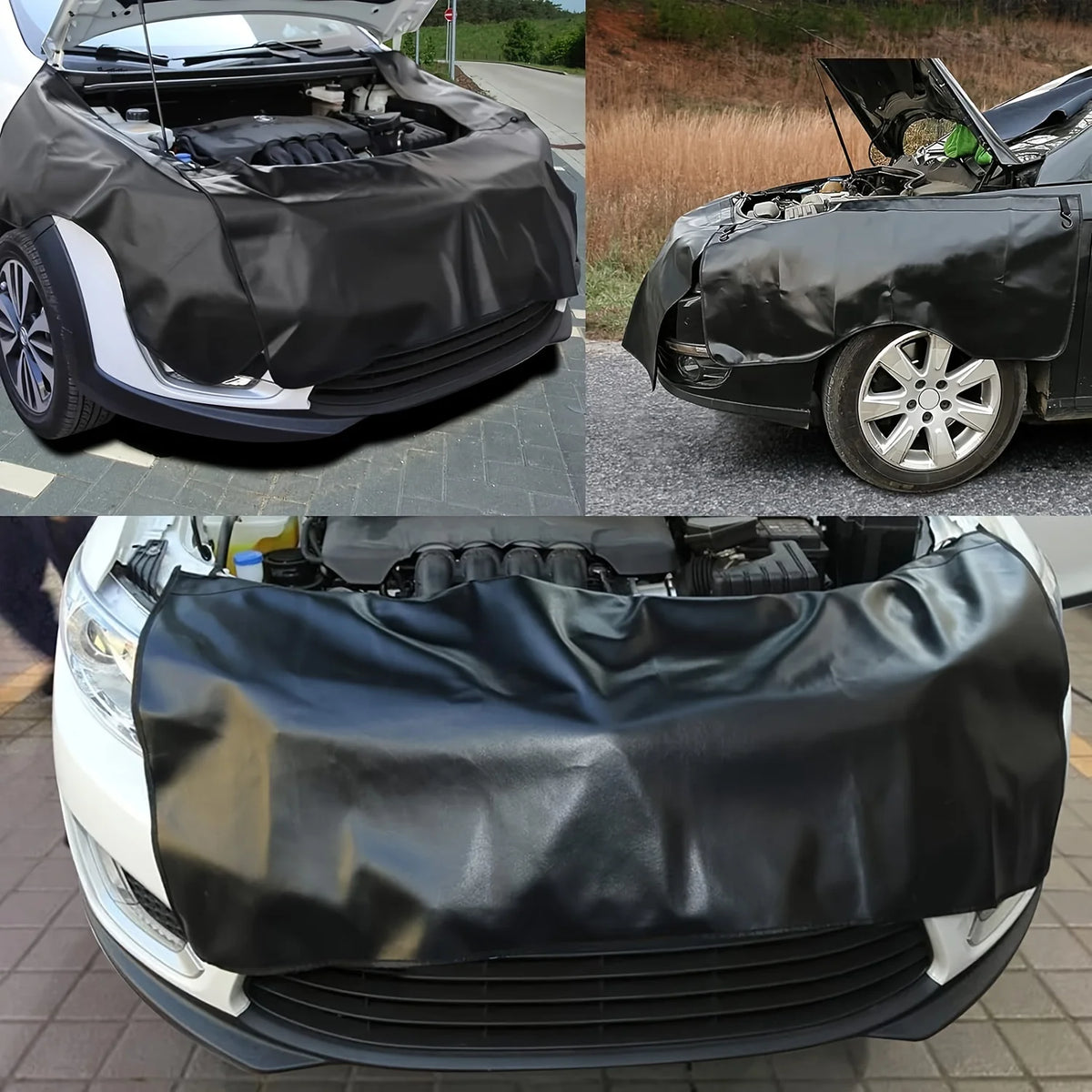 Magnetic fender protectors installed on different vehicles during garage maintenance and automotive repair