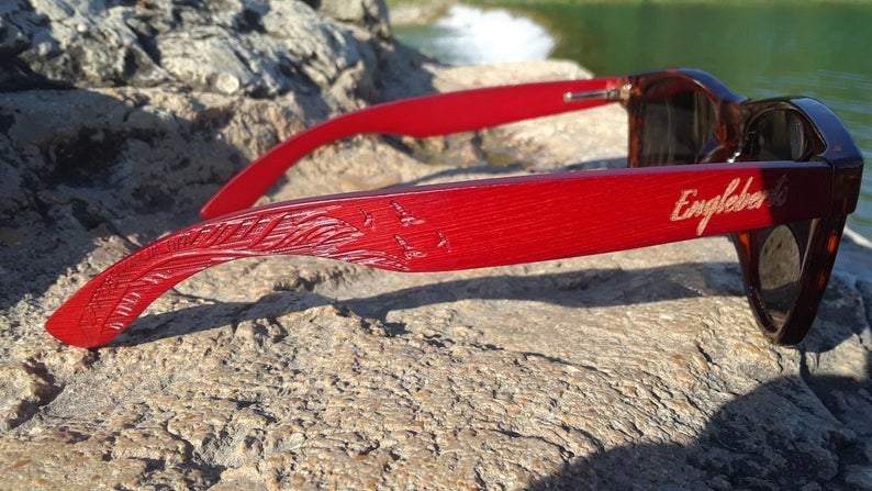 Artisan Engraved Red Bamboo Tortoise Frames