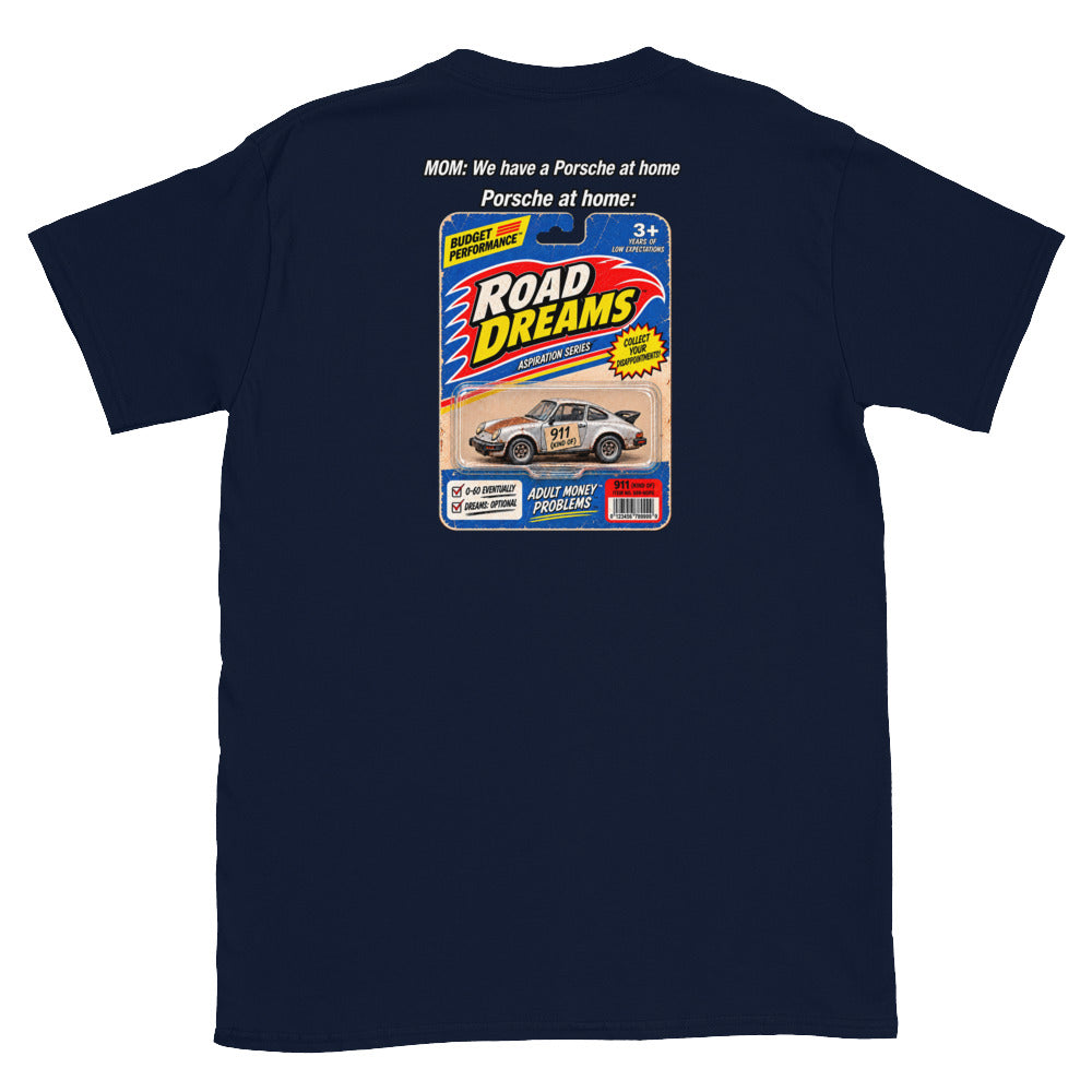 Navy Porsche at Home T-shirt with retro Road Dreams back graphic