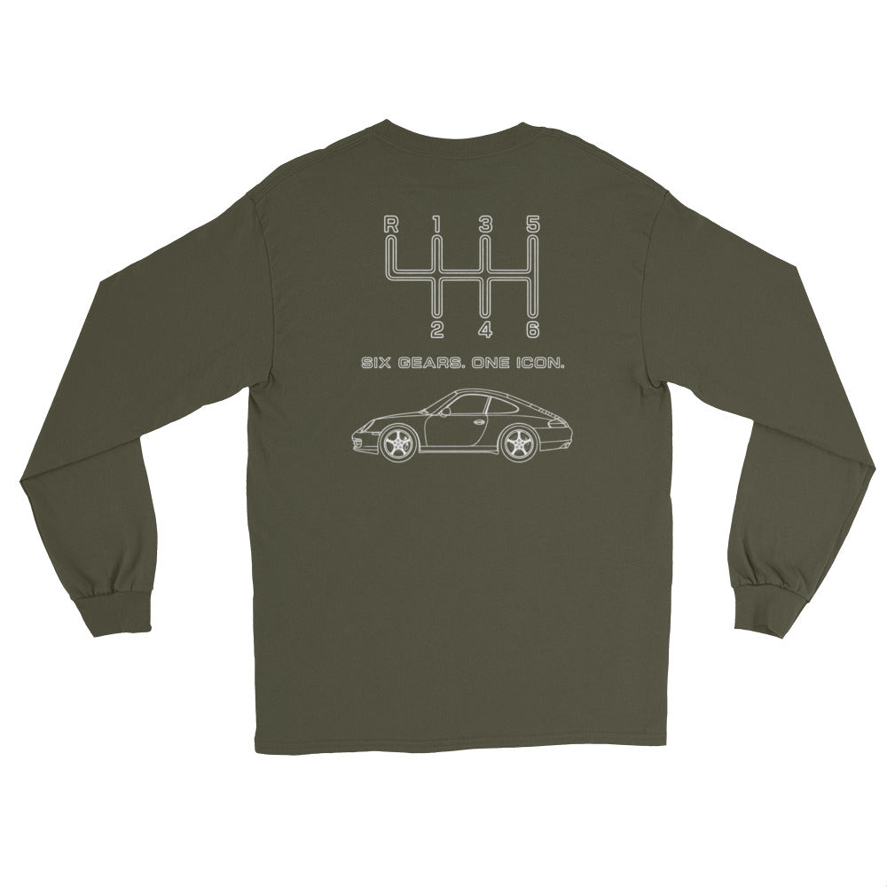 Military Green manual transmission long sleeve shirt with Six Gears One Icon back print