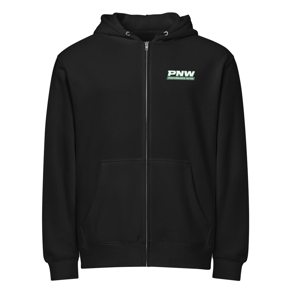 Black Lane Seven LS14003 full-zip hoodie, front product view with PNW Performance Autos chest logo