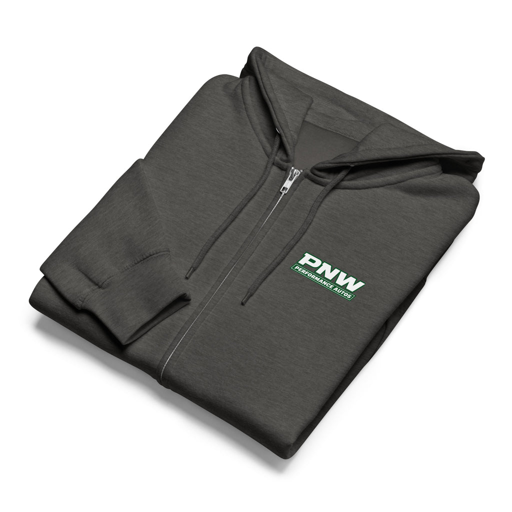 Charcoal Heather PNW Performance Autos full-zip hoodie, alternate front product view