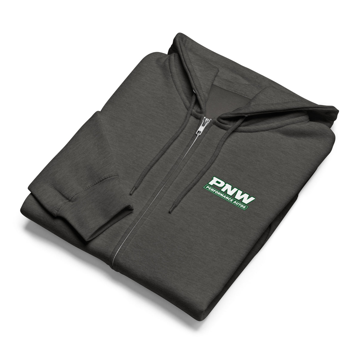 Charcoal Heather PNW Performance Autos full-zip hoodie, alternate front product view