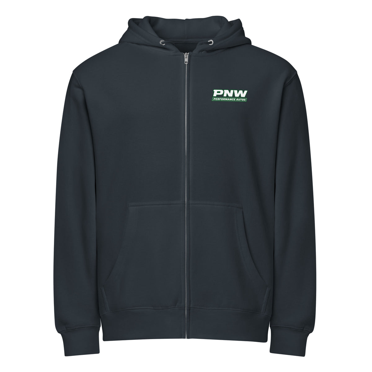 Navy Lane Seven LS14003 full-zip hoodie, front product view with PNW Performance Autos chest logo