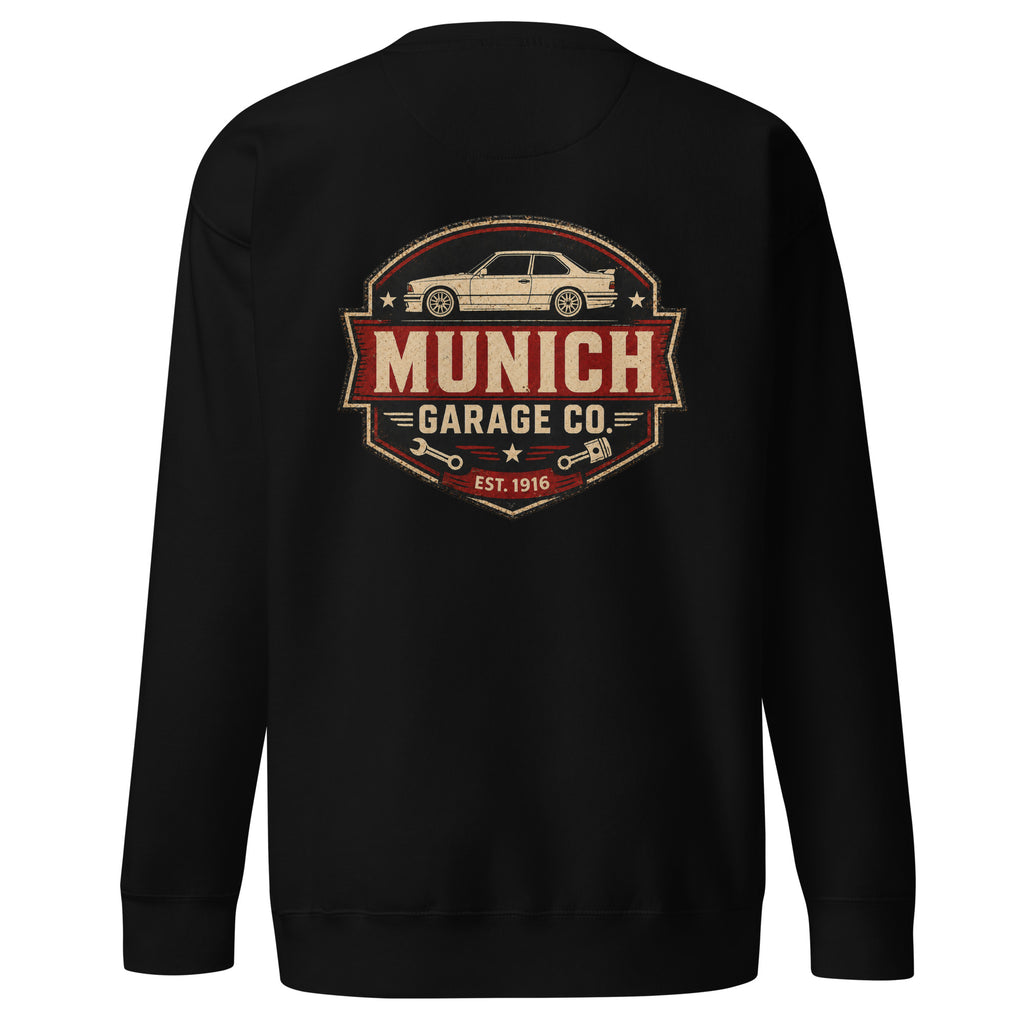 Black Cotton Heritage M2480 BMW sweatshirt with Munich Garage Co. back graphic