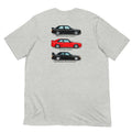 Athletic Heather German Motorsport Legends T-shirt with E30 M3, Sport Quattro and 190 E Evo II back graphic