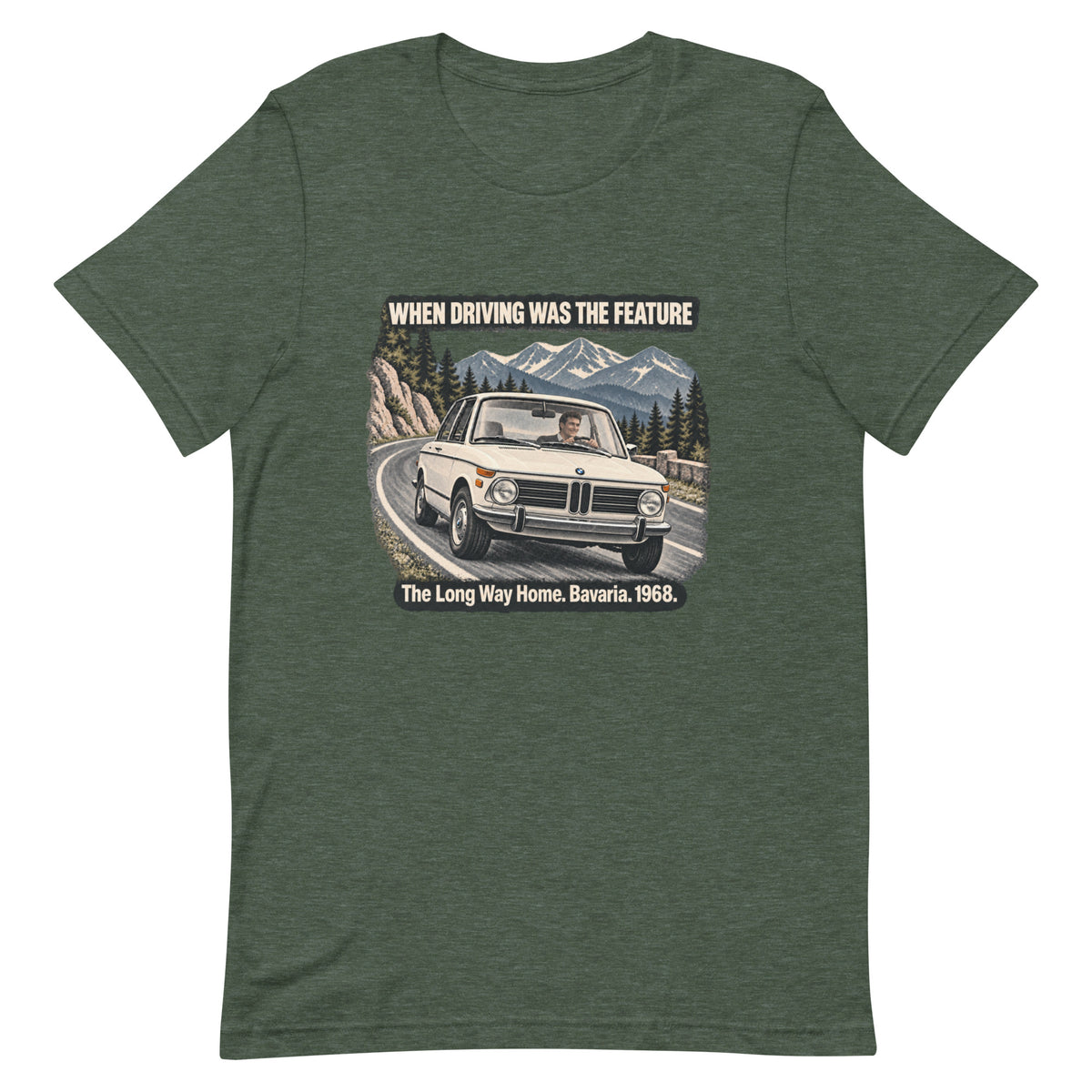 Heather Forest BMW 2002 T-shirt with vintage Bavarian driving graphic