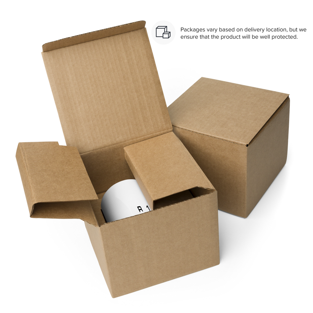 Manual transmission ceramic mug shown with protective shipping packaging