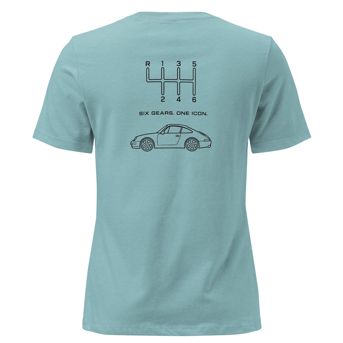 Heather Blue Lagoon women's relaxed-fit Classic 911 T-shirt, rear graphic
